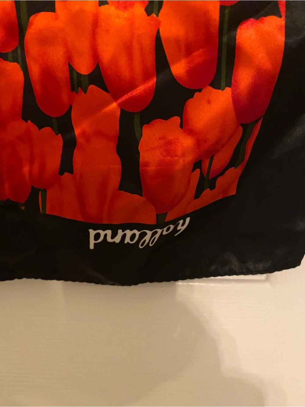 Robin Ruth Vintage Holland Floral Scarf Vibrant Red Tulip Print Black Border